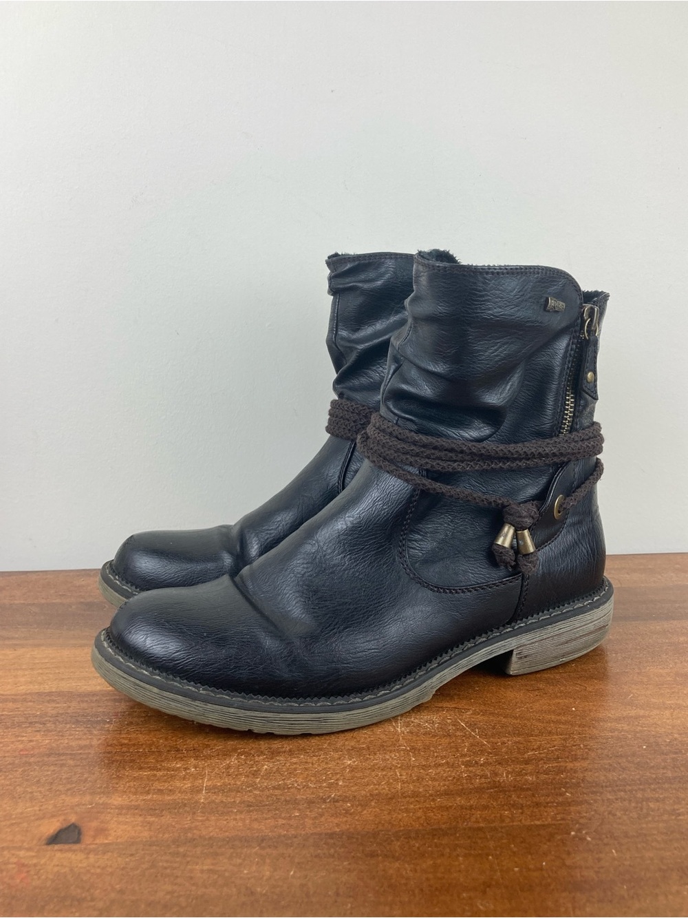 Spring Step Kathie Ankle Boots Dark Brown Side Zip Rope Size 40 Women’s 9.